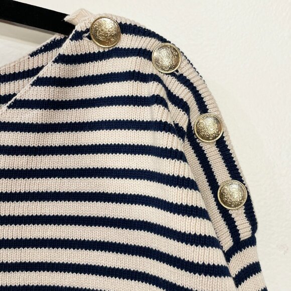 EUC Sezane Daisy 100% Cotton Striped Sweater Ecru Navy XXL - Picture 6 of 9
